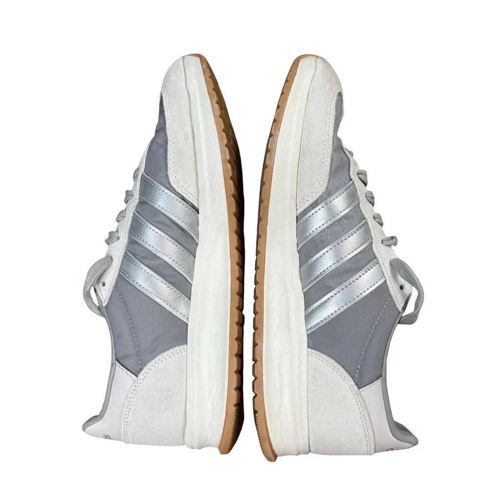 Adidas Cloudfoam Grey Silver Suede Nylon Sneakers JH7321 Womens 9‎ Low Top Shoes